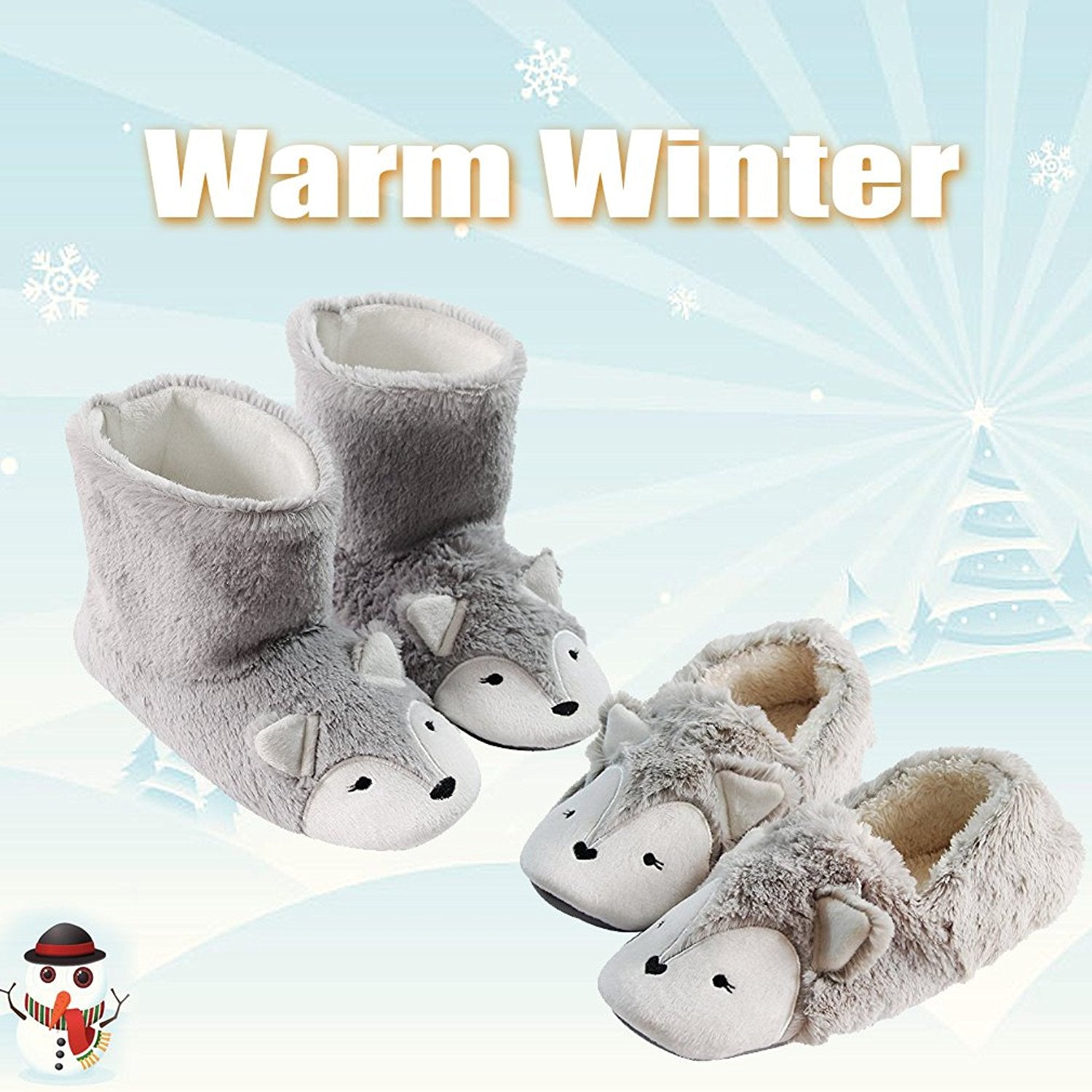Caramella Bubble Fox Fleece Bootie Slippers | Wool Plush Indoor/Outdoor Slippers | Furry Winter Boot Home Slippers | Womens Anti-Slip Bootie