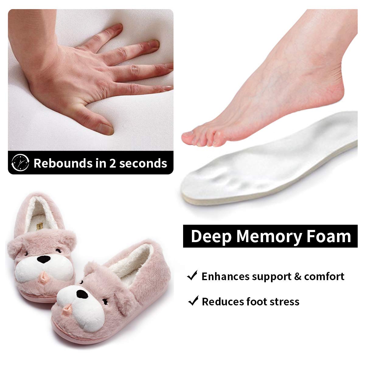 Cute Dog Memory Foam Animal House Slippers for Women Indoor Outdoor